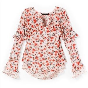 White House Black Market Calico Floral Print Ruffled Top Blouse Sz 2